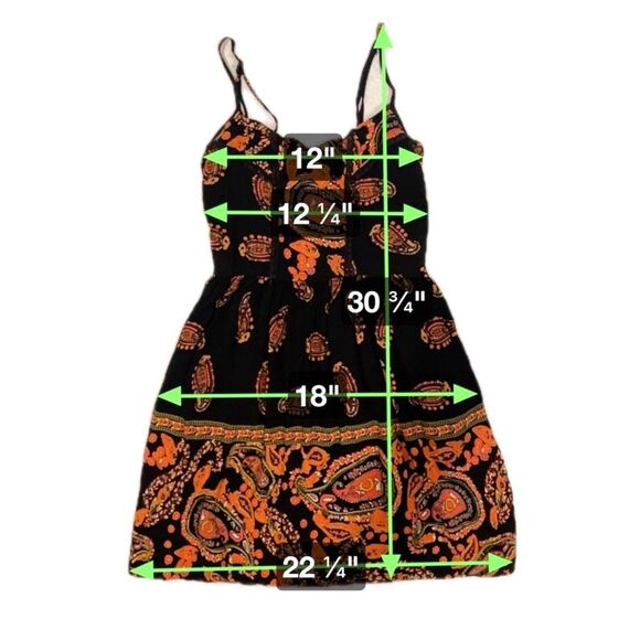 Band of Gypsies Abstract Halter Mini Dress Black Orange with Pockets Medium - Picture 5 of 7